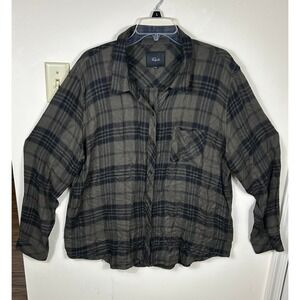 Rails Hunter Plaid Shirt Women XXL Olive Jet L/S Button Down Soft Cozy Grunge